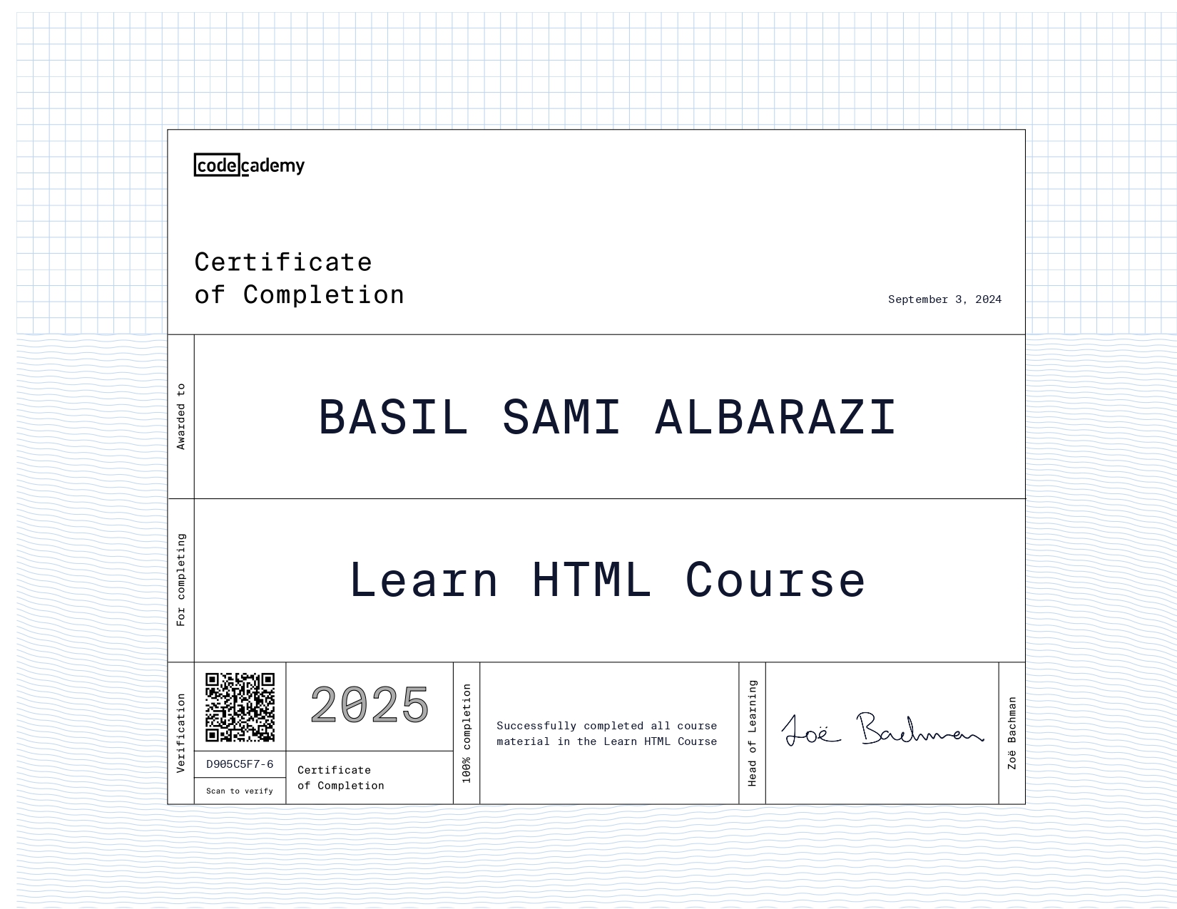 HTML Certificate